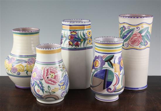 Five Carter Stabler Adams vases, tallest 10in.